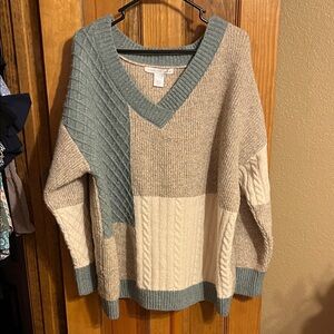 Altar'd State Blue and Cream V-Neck Sweater